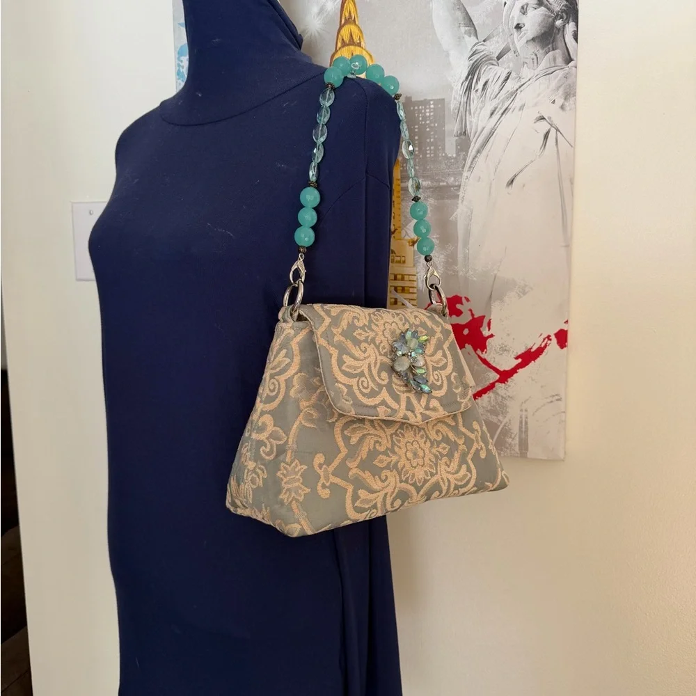 Nina Perrera Vintage Chic Embroidered Shoulder Bag with Beaded Strap - Picture 11 of 13